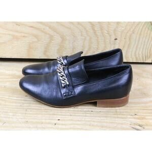 Celine Loafers Womens 6 Black Leather Chain Link Slip On Shoes Italy